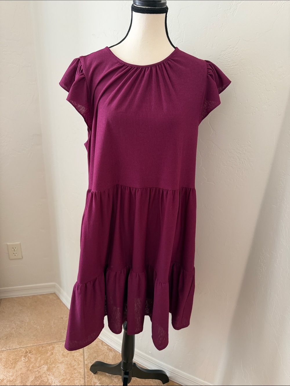 Ann Taylor Plum Tiered Short-Sleeve Dress